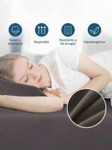 Set sábanas Matrimonial diseño liso de color sólido para cama 3000 Hilos, 4 piezas / (1 Forro,1 Sábana/ 2 Fundas) - Gris - Ver 7