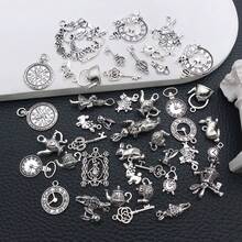 随机混装 44/45 件装 古银色/青铜色 爱丽丝梦游仙境主题茶会蒸汽朋克骷髅钥匙吊坠，适用于 DIY 首饰制作工艺品 - 愛麗絲 - 查看 12