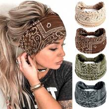 4pcs/5pcs/6PCSCashew Print Headbands For Women Wide Boho Turban Headwrap Cotton Knot Elastic Hairbands Bandeau Sport Workout Hair Accessories - Multicolor - View 8
