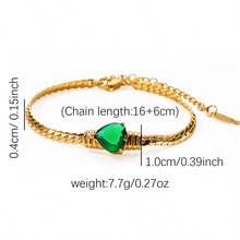 1件奢华优雅女士手链，镶嵌闪亮绿色锆石，金色链/蛇骨链编织纹理 - 手鍊 - 查看 11