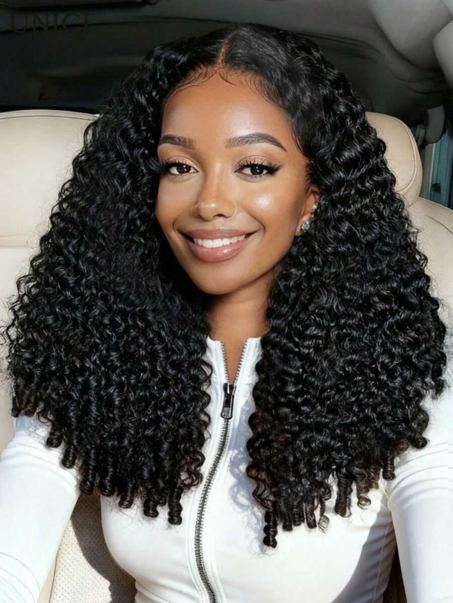 UNice 13x4 Pre-Everything™ No Slip Lace Frontal Natural Black Burmese Curly Wig With Finger Coily Ends Natural Texture & Bouncy Mixed Curl Pattern Put On And Go Glueless Wig Pre Plucked Pre Cut Bleached Knots Human Hair Wigs 150% Density - SNatural - 查看 1