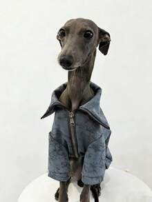 Italian Greyhound Whippet Dog Clothes, Navy Blue Printed Zip-Up Jacket, Windproof Warm Fashionable Dog Apparel