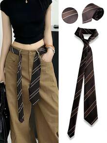 1 chiếc thắt lưng/cà vạt màu nâu cho nữ, kiểu đồng phục học sinh, phụ kiện hoàn hảo cho đồng phục thủy thủ. Thiết kế sọc mảnh, phù hợp cho trang phục thường ngày, những chuyến đi cuối tuần, hẹn hò, du lịch trường học, chụp ảnh đường phố và nhiều dịp khác. Một phụ kiện thời trang và đa năng, cũng là lựa chọn lý tưởng để trang trí Giáng sinh. - Nhiều màu - Xem 16