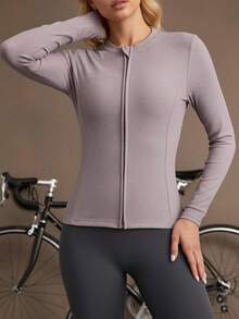 Striped High Elasticity Cycling Jersey, Slim Fit, Breathable, Moisture-Wicking, Road Bike, Spring/Summer, Women - Grey - View 2
