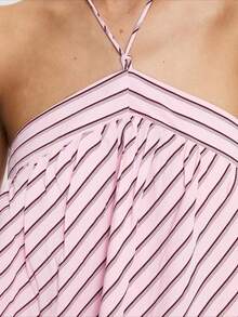 Chica caliente vestido vestido de mujer rayas cuello desnudo espalda vestido dulce chica estilo falso viento playa vestido de mujer alto sentido - p - Ver 5