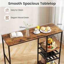 COSTWAY 121cm Long Bar Table, Bar Height Dining Table With Storage Shelves, Wine Racks & Stemware Holders, Industrial Breakfast Table For Kitchen Living Room Behind Couch, Rustic Brown - Brown - View 4