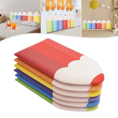 SHIOUCY 6 Pcs 3D Pencil-Shaped Wall Padding, Wall Mats For Kids, Wall Padding, Playroom Wall Protection