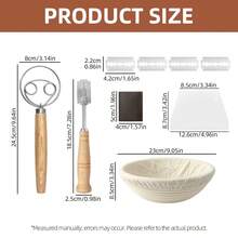 Juego completo de herramientas para hornear pan: Juego de cestas de fermentación de ratán natural de gran capacidad (redonda/ovalada), Lame de pan, Raspador de masa y Forro de lino - Adecuado para panaderos domésticos y profesionales, incluye paño de fermentación de masa madre, pan bohemio, kit de rebanadora de pan de acero inoxidable - - - Ver 2