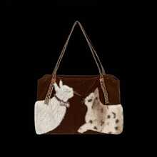 1pc Autumn/Winter "Plush Cat Dialogue" Fur Heavy Industry Embroidery Fashion Large Capacity Tote Shoulder Bag For Women - Multicolor - View 7