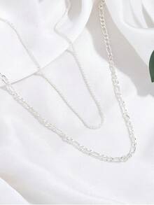 2pcs/Set Fashionable Women Silver Caterpillar Chain Necklace Jewelry Accessory - Silver - View 4