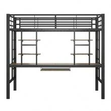 (=WX000123AAB) Bettgestell Metallbett, Eisenbett, Hochbett Mit Schreibtisch Und Zwei Bücherregalen Für Kinder, Jugendliche Und Erwachsene, 90x200cm, Schwarz - Black + Metal - View 2