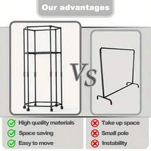 Hexagonal Rotating Clothes Rack With Wheels - 360° Rotating Floor-Standing Clothes Rack, Sturdy Metal Frame, Portable And Space-Saving Design, Suitable For Laundry Rooms, Boutique Displays And Home Storage, Clothes Hanger, Durable Construction. - 1-tier Clothes Rack - View 7
