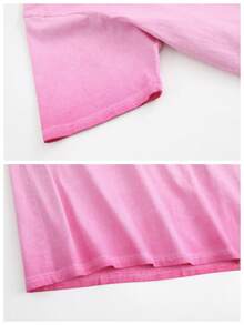 Anime Retro Cotton Washed Cotton T-Shirt - Loose Retro Geometric Pattern Art Round Neck Casual Street Style, Machine Washable Anime T-Shirt  Halloween    Summer    None - 髒洗玫紅色 - 查看 4