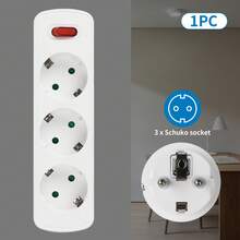 CILIA 1/2个三合一电源插座，16A/250V，重量：110克，便携式，适用于室内办公室、厨房、客厅、宿舍，白色/黑色 - 查看 12