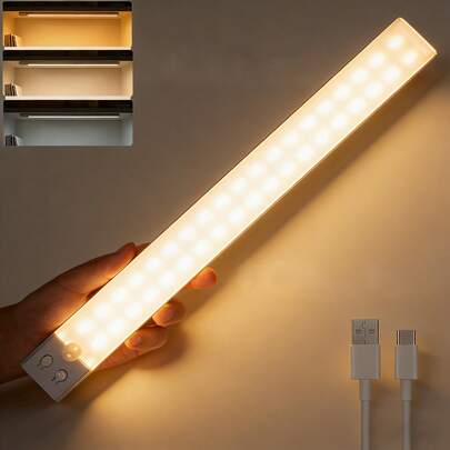 Bộ 2 đèn LED cảm biến chuyển động sạc USB, đèn chiếu sáng dưới tủ siêu mỏng không dây, dải đèn LED 3 màu, thích hợp cho nhà bếp, tủ quần áo, cầu thang, hành lang, chiếu sáng khẩn cấp, quà tặng Giáng sinh, Halloween.