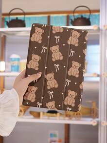 1pc Brown Bear, Heart Bow Pattern Flat Tablet Protective Case, Tri-Fold Stand Tablet Protective Shell, Compatible With IPad 10.2" Compatible With IPad (A16) 11" 11th Gen 2025 Compatible With IPad 8th/9th/10th Gen, Compatible With IPad Air 4th 10.9", Galaxy Tab S6 Lite 10.4", Matepad 10.4"/Tab, With Pencil Slot, Anti-Drop, Tablet Stand Protective Case, Support Auto Sleep/Wake - Multicolor - View 4