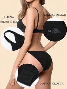 6 Pack Cotton Underwear For Women Plus Size String Bikini Panties Low Waist Cheeky High Cut Stretch Ladies Briefs S-XXL - màu đen - Xem 2