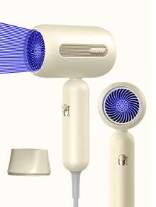 CRASTS High Power Negative Ion Hair Dryer, Home Use, Strong Airflow, Cold & Hot Wind, Portable, Cute Design, With Concentrator Nozzle - Champagne - View 2