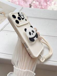1pc Cute Panda Holder DIY Phone Case, 2025's Latest Hot-Selling Mobile Phone Case With Mobile Phone Lanyard, Suitable For Samsung Galaxy S25, S24, S24Plus/S24+, S24Ultra, S20, S21, S22, S23 And 11/11 Pro/11 Pro Max/12/12 Pro/12 Pro Max/13/13 Pro/13 Pro Max/14/14 Pro/14 Pro Max/15/IPhone16, E-Shaped Grip And Military Shockproof Protection, Silicone Case - White - View 3