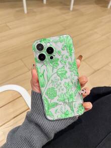 1 pieza Funda de teléfono TPU rosa transparente y gruesa con protección UV contra caídas, con diseño minimalista de planta verde y patrón floral, compatible con series /Galaxy, proporciona protección para la lente y se puede usar como cubierta protectora, regalo exquisito para familiares, amigos y colegas para Año Nuevo, Navidad, Halloween o San Valentín - Multicolor - Ver 1