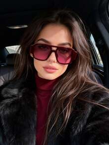 1副新款时尚休闲双梁眼镜，百搭欧美街头风，女士必备 - 紅框紅片 - 查看 3