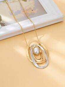 1pc Elegant Fashion Personalized Sophisticated High-End Oval Necklace, Chic & Refined, Suitable For Women's Daily Wear - Gold - View 4