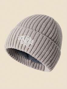 1pc SYNA Embroidered Knit Beanie Hat, Fleece Lined, Windproof & Warm, Soft & Comfortable, Simple & Fashionable, Essential Winter Hat - B - View 12