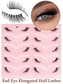 10 Pairs Natural Short Wispy Transparent Stem False Eyelashes, Lightweight Handmade Mink Lashes, Suitable For Daily Makeup - Cat Eye Lashes - View 1