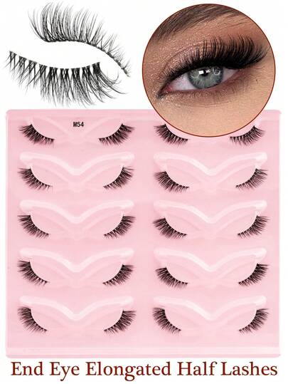10 Pairs Natural Short Wispy Transparent Stem False Eyelashes, Lightweight Handmade Mink Lashes, Suitable For Daily Makeup