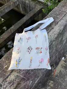 日式涂鸦刺绣帆布手提包，百搭休闲风通勤单肩包 - 彩色 - 查看 15