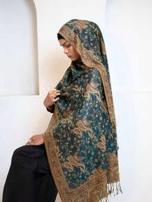 1盒3件套复古提花佩斯利花纹头巾围巾套装，波西米亚风腰果花流苏羊绒披肩，柔软舒适多功能围巾，防晒多功能围巾，波西米亚风女士披肩，适合旅行、聚会、日常佩戴及作为节日礼物 - 彩色 - 查看 3