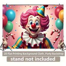 2D Flat, 1pc Clown With Balloons Backdrop Suitable For Party Decorations - Cheerful Clown Holding Balloons, Vibrant Wall Hanging Background Cloth For, Circus, Events, Clown Background For Party Decorations - 彩色 - 查看 3