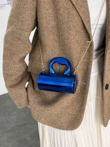 1pc Multicolor Glossy Holographic Leather + Metal Chain Mini Crossbody Bag, Lockable Closure, Style For Girls, Suitable For All Seasons - Multicolor - View 7