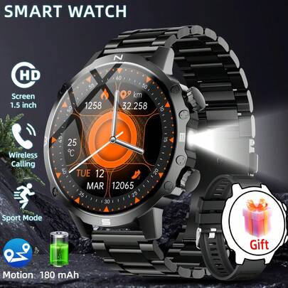 ERUN Este smartwatch para exteriores cuenta con una batería de alta capacidad de 180mAh, linterna LED, llamadas inalámbricas, asistente de voz, recordatorios multifuncionales, seguimiento de la actividad física, una pantalla HD de 1.5 pulgadas, caja de aleación, correas de reloj duales para una personalización versátil y compatibilidad con sistemas iOS y Android. Es una opción de regalo ideal para las vacaciones.