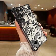 Flower 1pc New Couple's Rose Electroplated Airbag Anti-Fall/Thickened Transparent TPU Protective Case Compatible With IPhone 17/16 Pro Max/16 Pro/16/13 Pro Max/12 Pro Max 11, 15 Pro Max, 14 Pro Max/Galaxy, SAM/Honor/Note 13 Pro/S23 Ultra/S24 Ultra/S25/A56 - Black - View 3