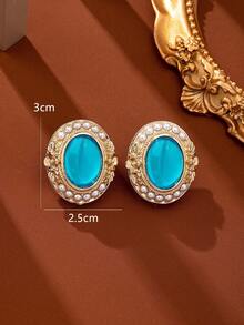 1对时尚椭圆形亚克力珍珠耳钉，经典欧式风格 - 彩色 - 查看 5