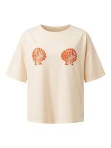 Oversized Shells Print T Shirt For Women Teens Girl Y2K Graphic Short Sleeve Baggy Tee Shirts Loose Fit Vintage Aesthetic Coastal Tops Summer Beach Vacation Preppy Going Out Tops Streetwear - 杏色 - 查看 5