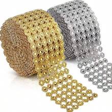 2件/套 6排向日葵水钻镂空银色/金色花朵图案人造钻石水晶网状丝带，适用于婚礼派对闪亮装饰工艺配件 - 1件 白色 - 查看 2