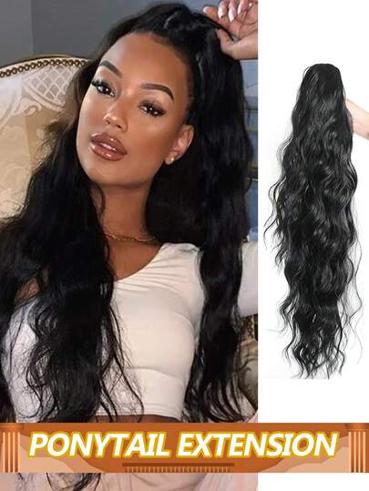 8-28 Inch Wavy Ponytail Human Hair Extensions Clip In Hairpieces For Women, Natural Black Long Curly Ponytail Hair Pieces For Daily Wear, Wholesale