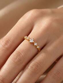 Gift Box Elegant Shiny Cubic Zirconia Ring, Refined Jewelry For Women's Wedding, Party, Banquet, Made Of Copper Material, Non-Fading And Hypoallergenic, Ideal Gift Choice - Gold - View 2