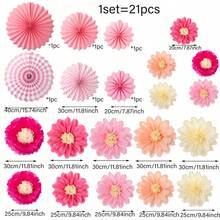 一套包含21个粉色系列折纸花球，花扇装饰套装，可用于房间装饰、悬挂式绒球、天花板装饰、婴儿派对、生日派对、卧室、花园装饰，风格可爱。 - 彩色 - 查看 3