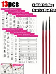 13/10/3pcs Nail Art Sketching Practice Paper Set, Reusable Nail Art Practice Sheets, Beginner Nail Art Training Cards, Nail Art Sketching Pens, Nail Art Accessories, Nail Art Pens, Nail Art Practice Tool Set - Multicolor - View 1