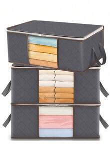 3pcs/6pcs Collapsible Storage Bag Set, Home Organizer For Clothes, Beddings, Pillows And Closet Organizing, Household Storage Containers - Medium Gray - View 4