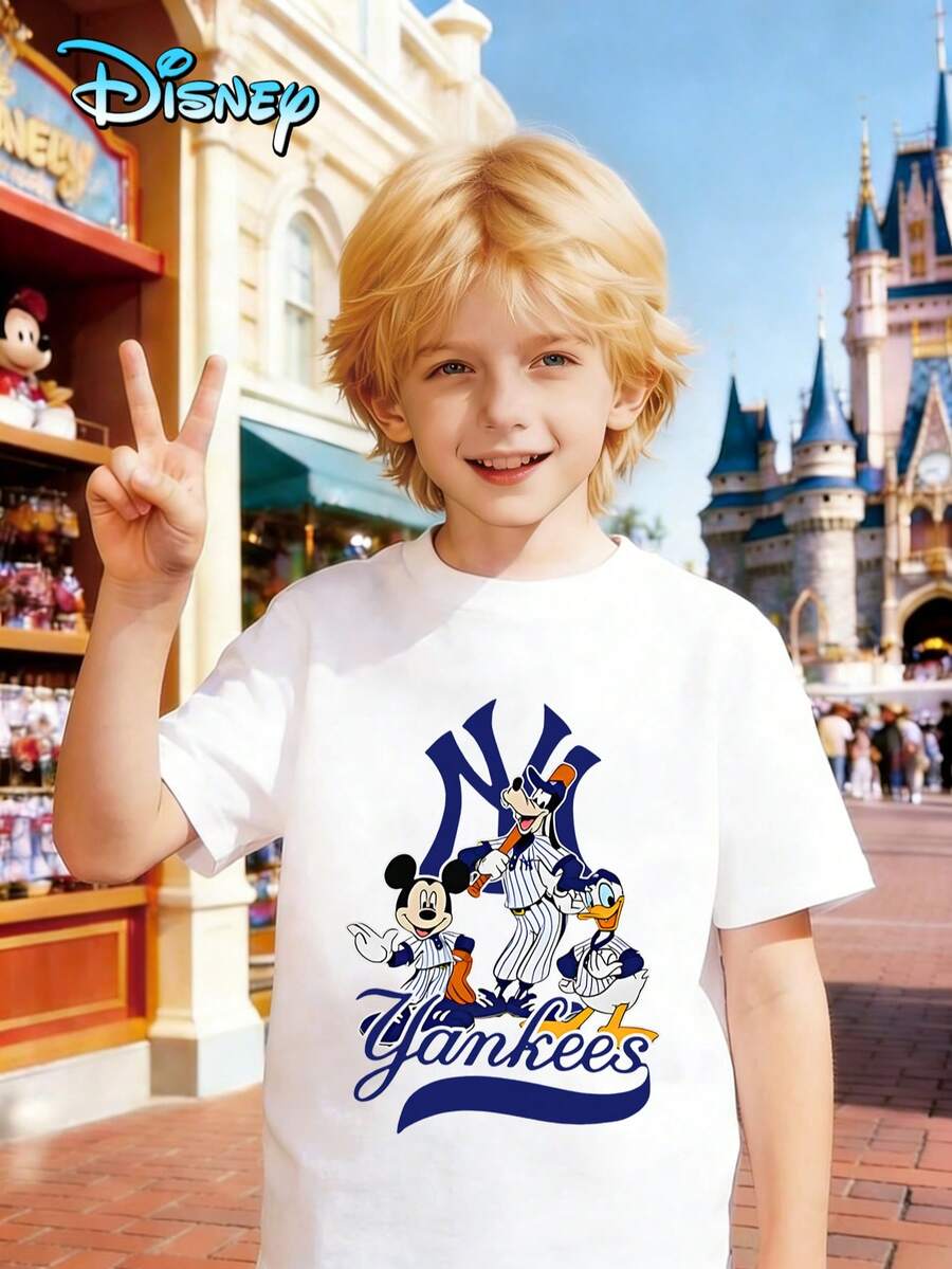 Printed With Disney Co-Branded Mickey Mouse, Donald Duck And Goofy Prints, Disney Officially Authorized High-Quality Children's T-Shirts, Perfect Gifts, Fashion Casual Wear, Children's Wear Boys, Boys' Gifts, Four Seasons, Creative And Personalized T-Shirts. - 白色 - 查看 1