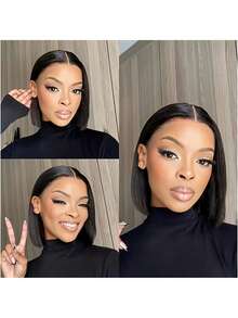 200% 密度 13x4 透明蕾丝前假发 优雅短款波波头蕾丝前假发 女士优雅短款波波头假发 - 自然黑，完美适合日常佩戴、派对、生日和情人节礼物 时尚 16 英寸黑色短款波波头假发 时尚直发短款波波头假发 真人发 初学者假发 女士易于佩戴 预先拔毛 日常和特殊场合发型 8-16 英寸 自然黑 适合日常佩戴和角色扮演 - SNatural - 查看 5