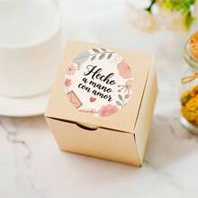 6/30 张彩色感谢贴纸，适用于小型企业，提供英语和西班牙语版本 - 信封花朵手工情书手工爱心蛋糕甜点烘焙优雅粉色和白色圆形贴纸，带有“手工心形和星星”图案 - 彩色 - 查看 4