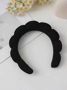 1 Piece Black Twisted Sponge Terry Cloth Headband, Volumizing High Crown Effect Hair Band For Skincare, Makeup And Home Spa, Soft & Adjustable For Women And Girls - Black - View 11