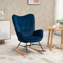 Rocking Chair With Wings, Very Comfortable, Armrests, Seat And Back Upholstered In High-Density Velvet, Blue - Royal Blue - View 2
