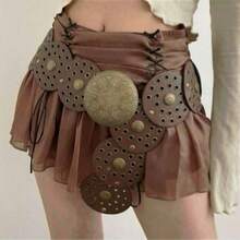 Vintage Metal Punk Waist Belt For Women, Retro American Western Style Colorblock Round Rivet Waist Strap Accessory For Dress, Polka Dot Bohemian PU Leather - bánh tròn - Xem 19