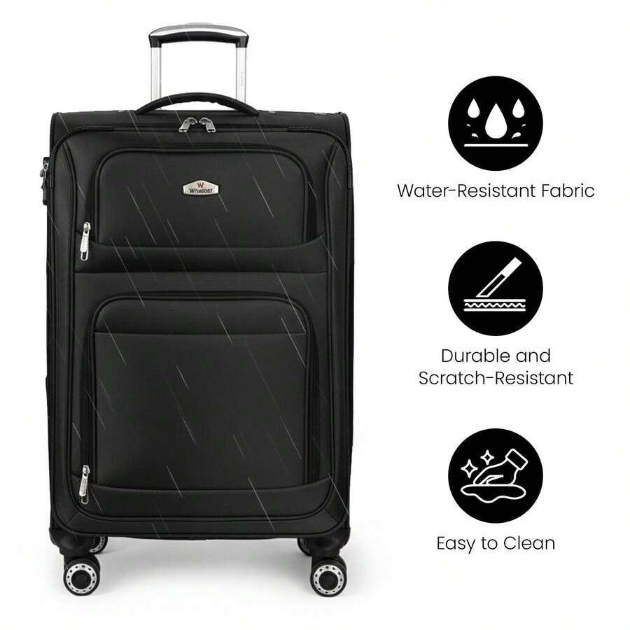 NEW YORK XPRESS Lightweight Water-Resistant Softside Spinner Luggage With Secure TSA Lock,Expandable Design & Organized Interior,Suitable For Long Or Short Travel - 黑色 - 查看 1